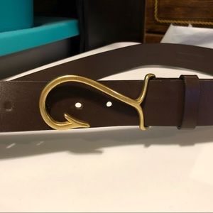 Vineyard Vines Fish Hook Leather/Brass Belt